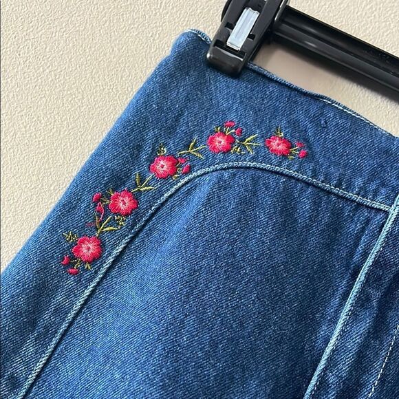 Vintage Kids Blue Jeans with Pink Floral Embroidery - Picture 2 of 5